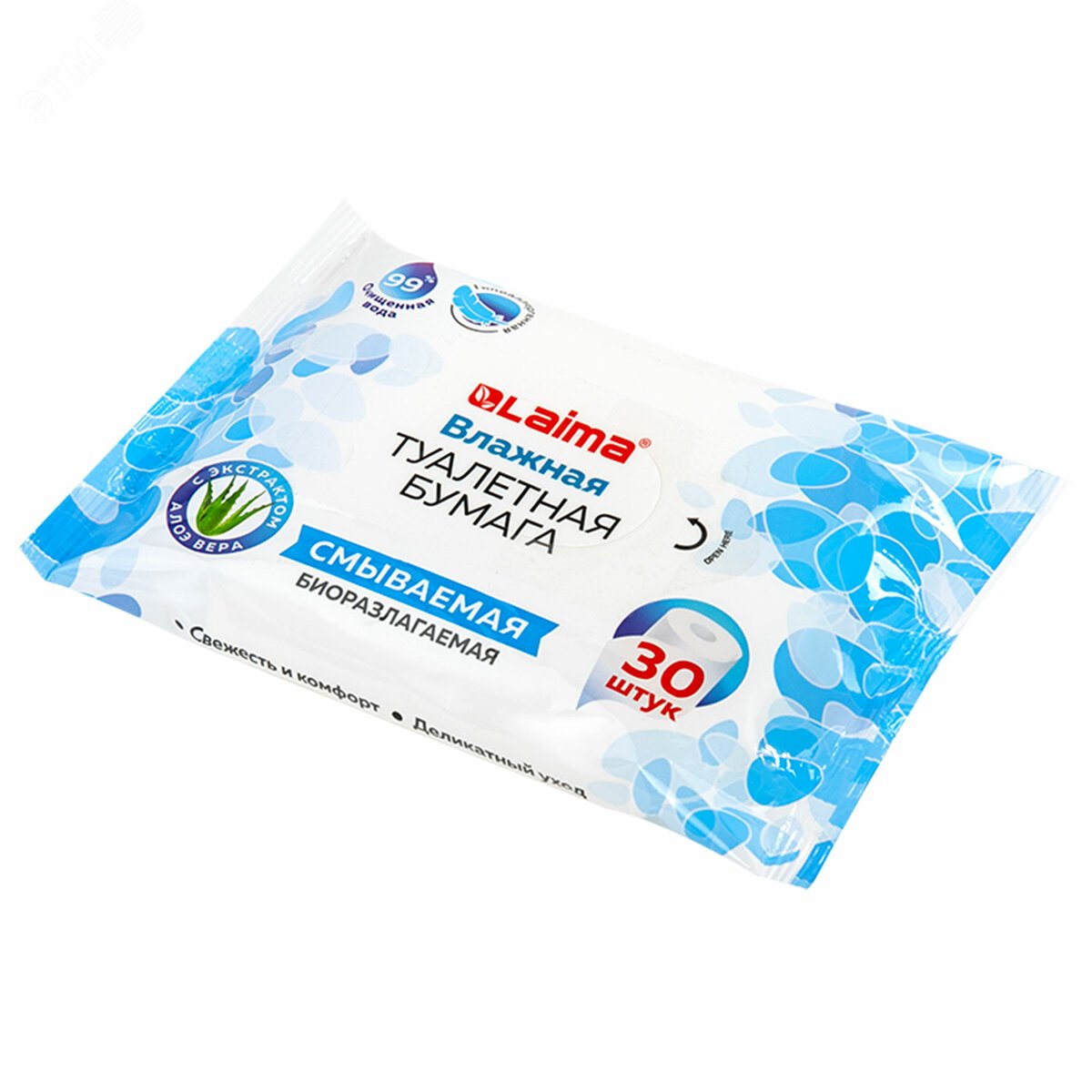 Изображение товара Влажная туалетная бумага ЛАЙМА с экстрактом алоэ вера 30 шт смываемая