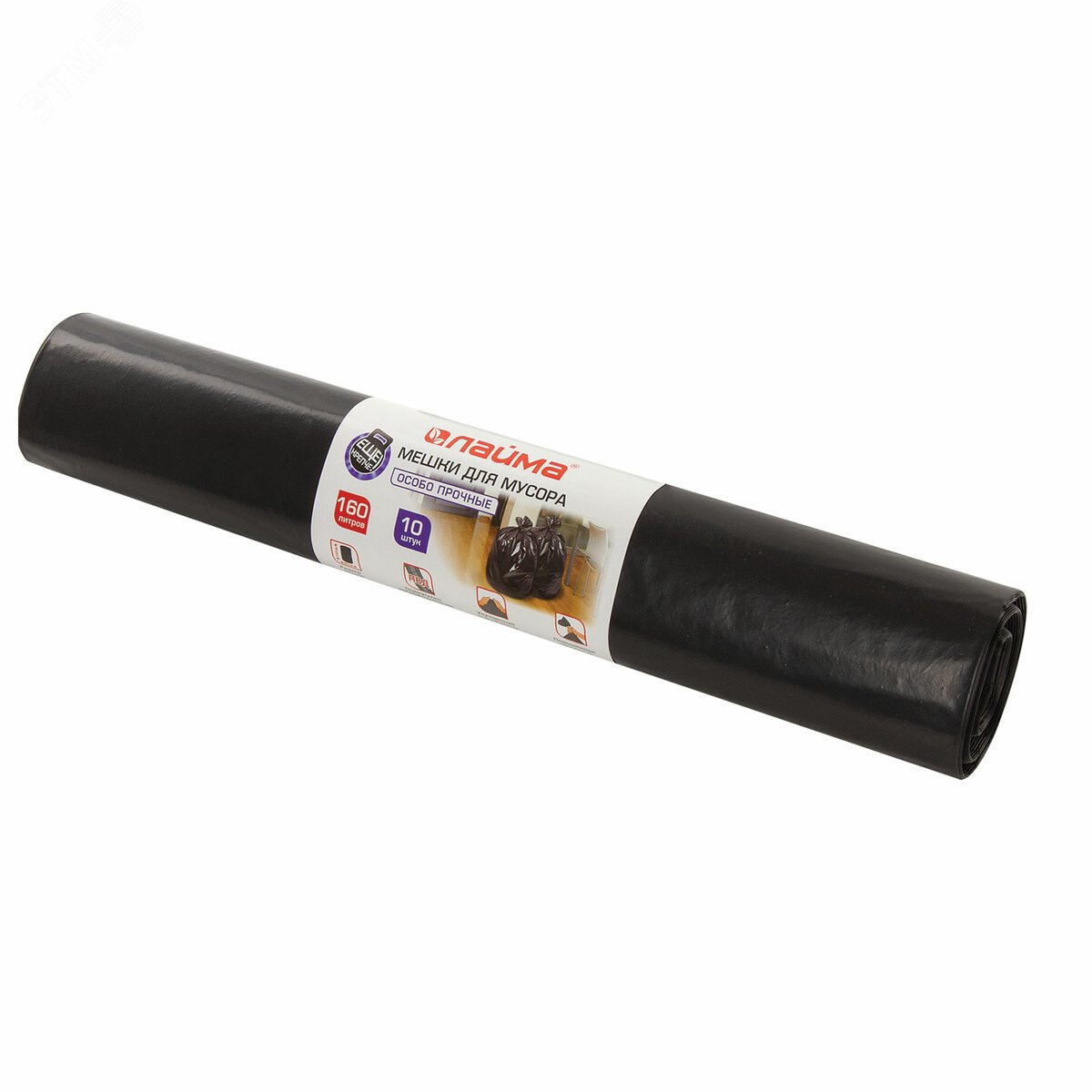 Изображение товара Мешки для мусора 160л черные в рулоне 10 шт LAIMA