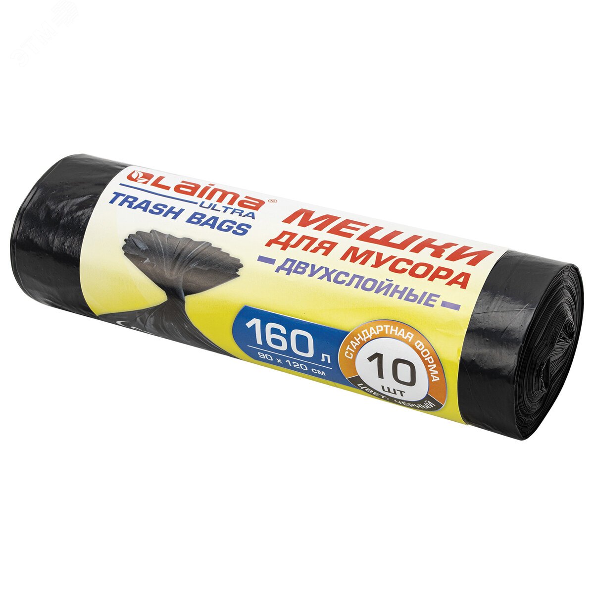 Изображение товара Мешки для мусора LAIMA 160л черные 10 шт прочные ПВД 30 мкм