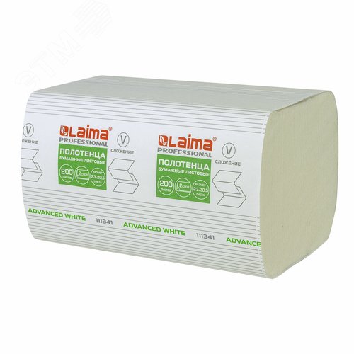Изображение товара Полотенца бум. 200шт, LAIMA (H3) ADVANCED WHITE, 2-сл, белые, КОМПЛЕКТ 15пач, 23х20,5, V-сл, 111341 (упак)