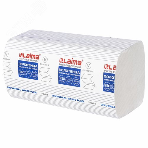 Изображение товара Полотенца бум. 250шт, LAIMA (H3) UNIVERSAL WHITE PLUS, 1-сл, белые,КОМПЛЕКТ 15пач,23х23,V-сл,111343 (упак)