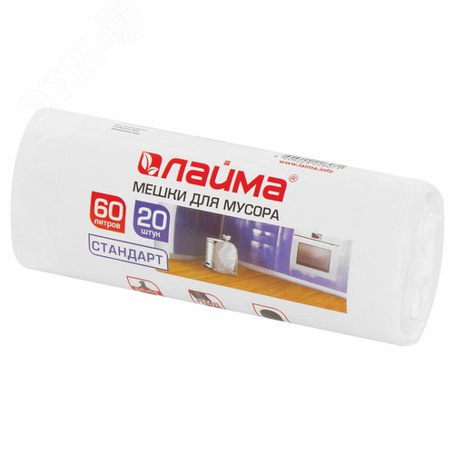 Изображение товара Мешки для мусора 60л белые в рулоне 20 шт, ПНД 7 мкм, 58х68см, LAIMA, 605539 (шт)