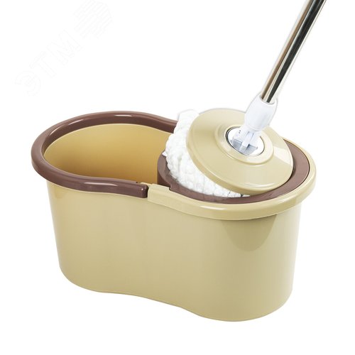 Изображение товара Комплект для уборки: швабра, ведро 7 л / 5 л с отжимом центрифуга, 2 насадки, бежевый (шт)