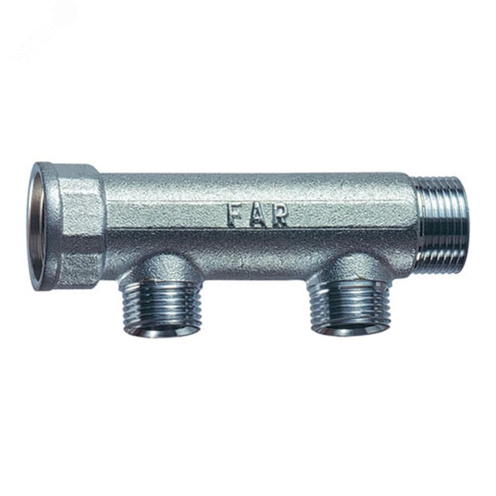 Изображение товара Коллектор с 2 выходами 1/2  мм латунь хромированный для отопления и водоснабжения