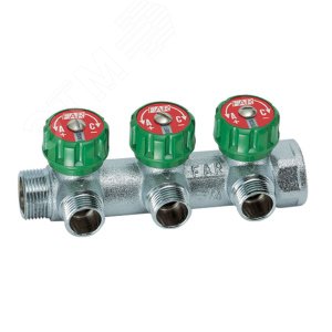 Изображение товара Коллектор регулирующий 3/4 ВР-НР с 3 отводами 1/2 EU, материал латунь