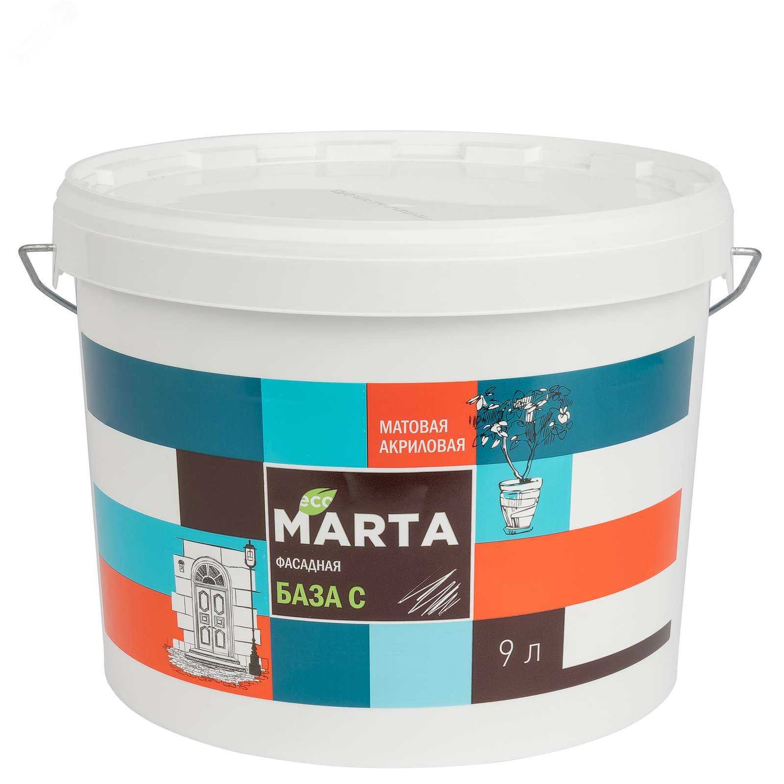 Изображение товара Краска фасадная бесцветная (База С) MARTA Eco 9л