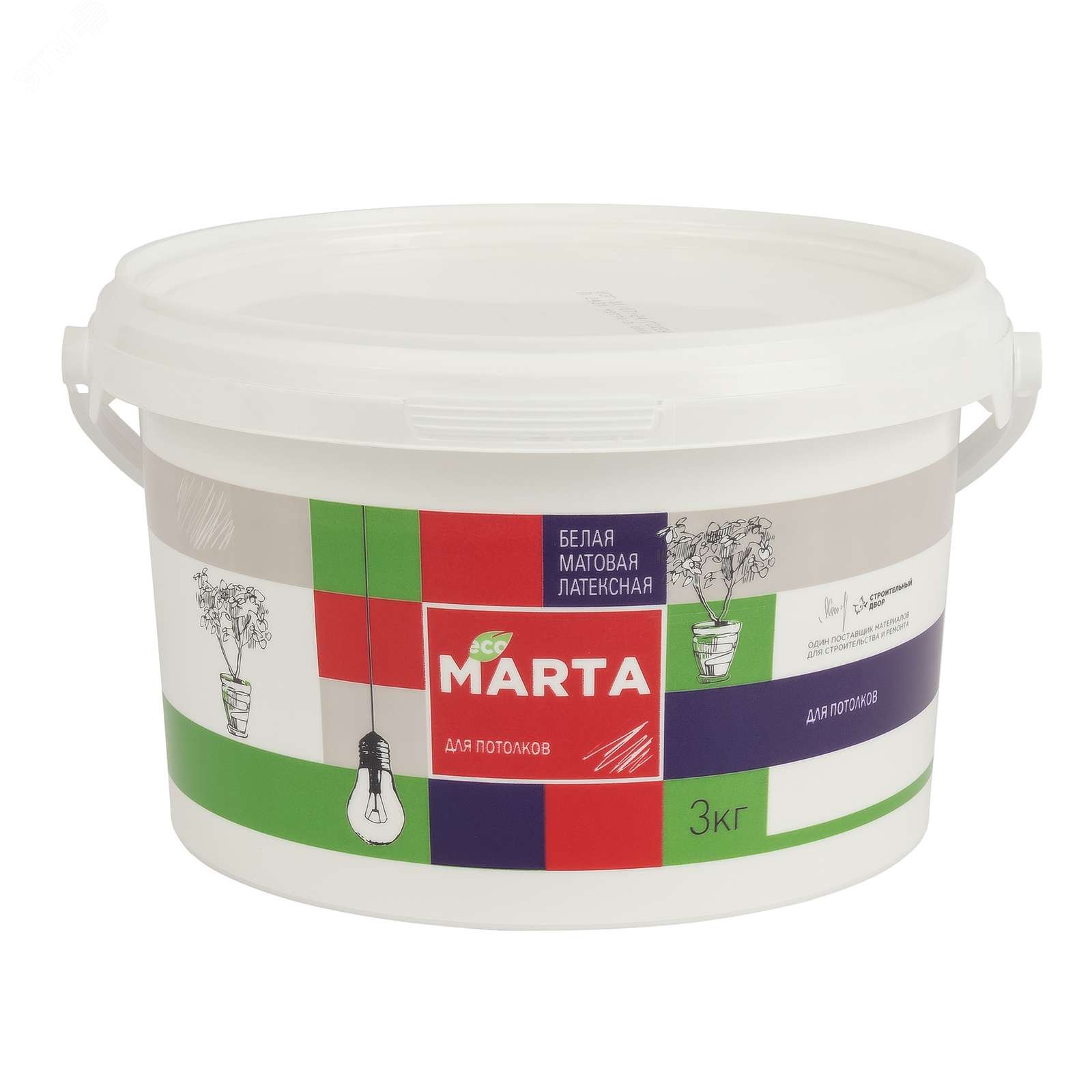 Изображение товара Краска для потолков белая 3 кг водно-дисперсионная Marta