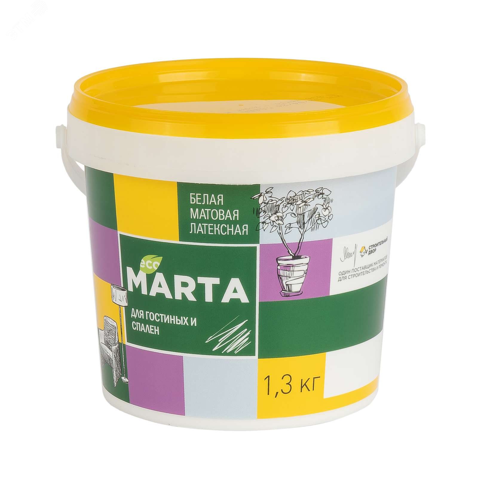 Изображение товара Краска для стен и потолков белая 1 3 кг MARTA Eco