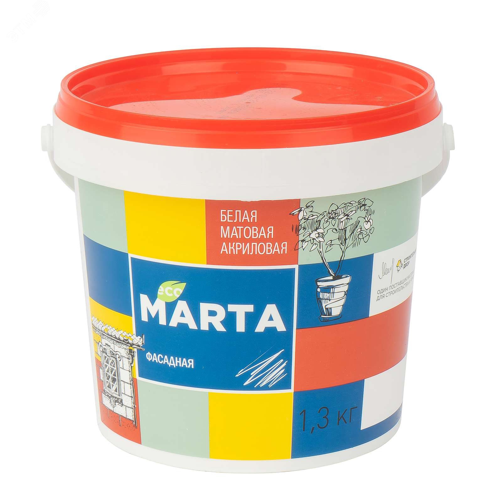Изображение товара Краска фасадная MARTA Eco белая 1,3кг для стен внутри и снаружи