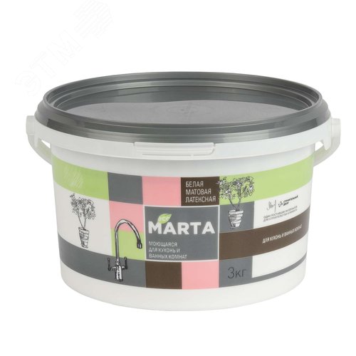 Изображение товара Краска для кухонь и ванных комнат белая 3кг (шт)