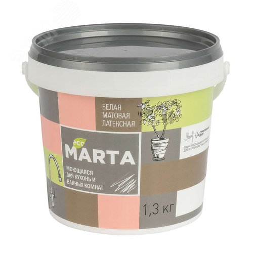 Изображение товара Краска для кухонь и ванных комнат белая 1,3кг (шт)
