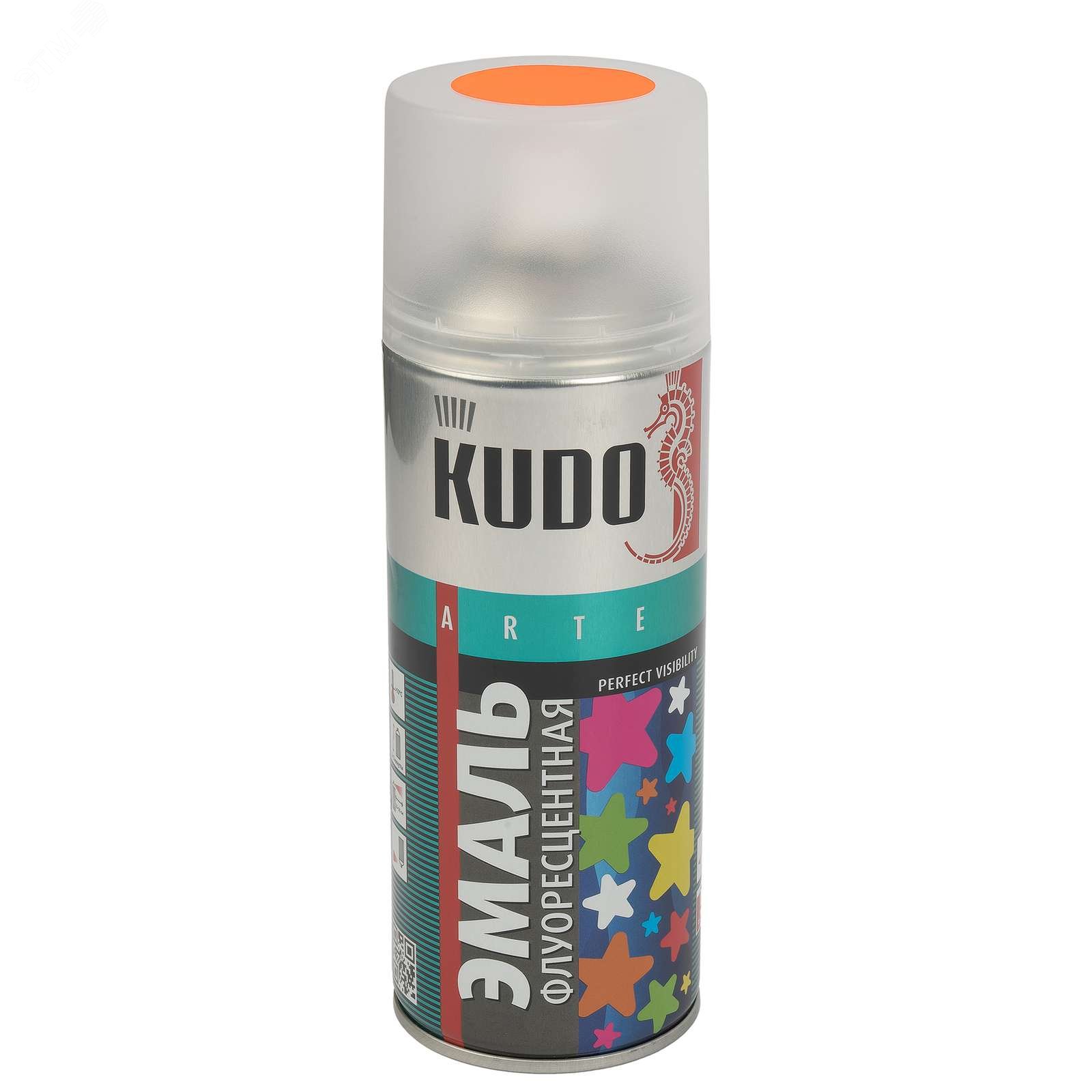 Изображение товара Эмаль аэрозольная флуоресцентная KUDO оранжево-красная 0,52л KU-1206