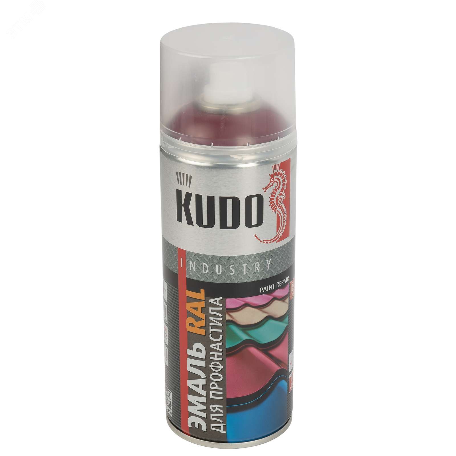 Изображение товара Эмаль аэрозольная для профнастила винно-красная RAL 3005 0,52л KUDO