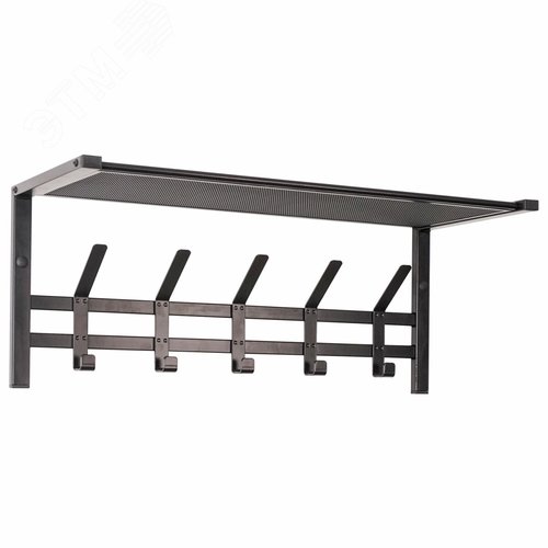 Изображение товара Вешалка настенная с полкой Торонто-21 (в270 х ш670 х г270 мм), 5 крючков, металл, черная (шт)