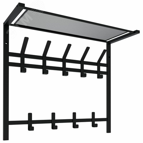 Изображение товара Вешалка настенная с полкой 2 яруса Торонто-22 (в 585 х ш670 х г270 мм), 9 крючков, металл, черная (шт)