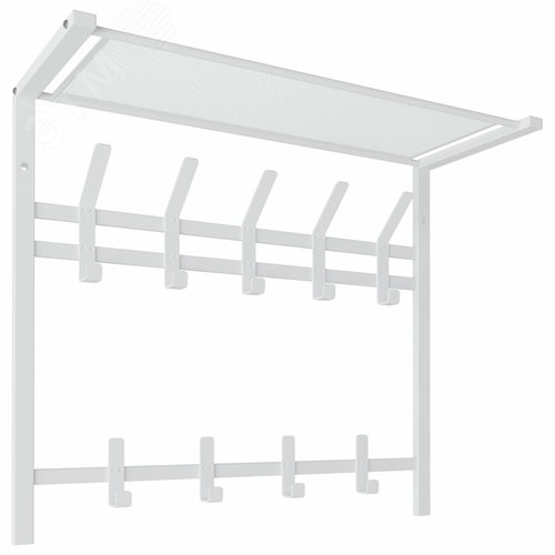 Изображение товара Вешалка настенная с полкой 2 яруса Торонто-22 (в 585 х ш670 х г270 мм), 9 крючков, металл, белая (шт)