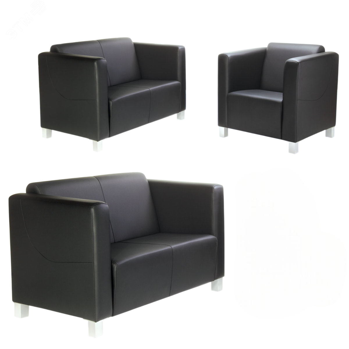 Изображение товара Диван мягкий двухместный ''Милано'' (ш1280 х г770 х в810 мм), c подлокотниками, экокожа, черный (шт)