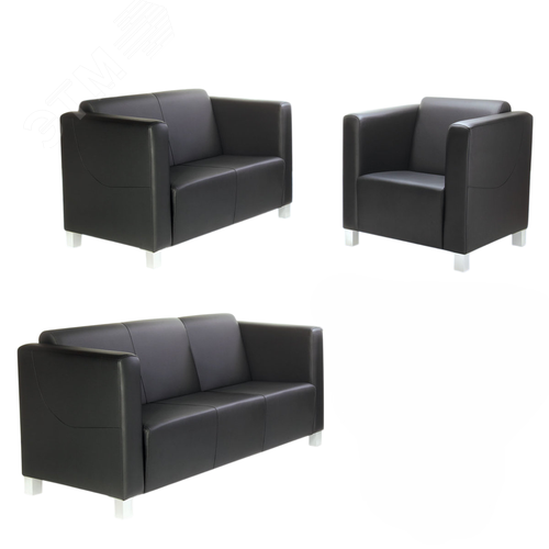 Изображение товара Диван мягкий трехместный ''Милано'' (ш1730 х г770 х в810 мм), c подлокотниками, экокожа, черный (шт)