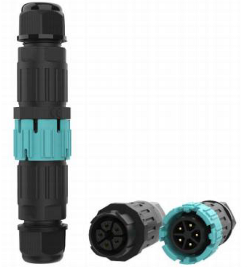 "Коннектор кабельный 5 конт. ""вилка - гнездо"" электромонт. IP68, для соед. 2-х кабелей (сеч. пров. 0.5 - 1.5 кв.мм/ под винтовые зажимы), кабель-вводы под диам. 7.0 - 10.0 мм (с  уплотн.), до 450В/16А макс. (черн. изол. PA66), от - 40 до + 105 гр.C"