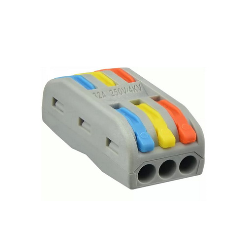Клеммник 3 конт. (крас.желт.син.клав.) зажимн.электром. проходн. (2.5кв.мм)
