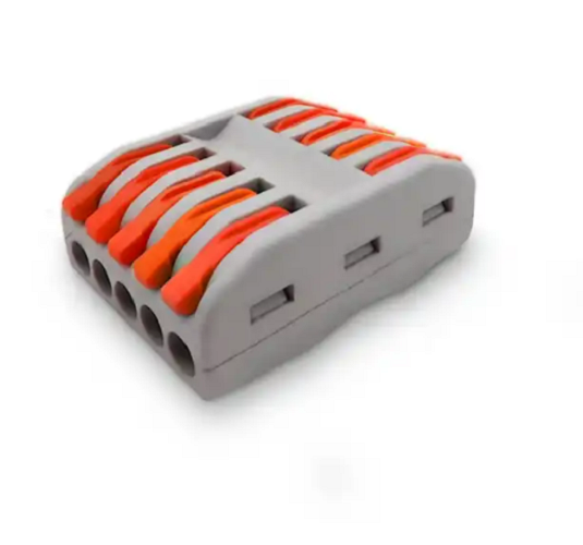 Клеммник 5 конт. (оранж.клав.) зажимн.электромонт. проходн., сер. (2.5кв.мм)