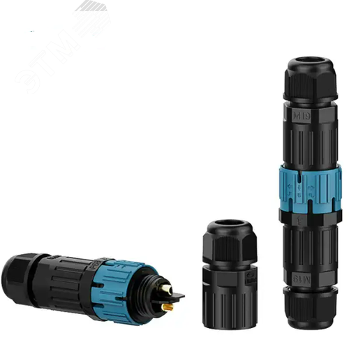 Изображение товара "Коннектор кабельный 3 конт. ""вилка - гнездо"" электромонт. IP68, для соед. 2-х кабелей (сеч. пров. 0.5 - 2.5 кв.мм/ под винтовые зажимы), кабель-вводы под диам. 5.0 - 8.0 мм (с уплотн.), до 450В/20А макс. (черн. изол. PA66), от - 40 до + 105 (шт)