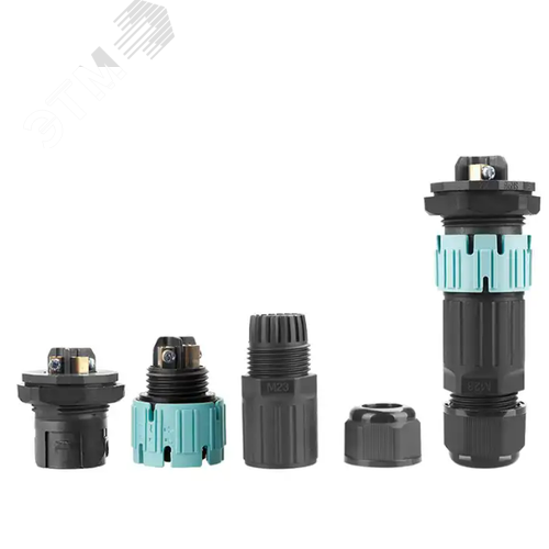 Изображение товара "Коннектор кабельный 3 конт. ""вилка - гнездо"" (кабель - приборная панель) электромонт. IP68, сеч. пров. 0.5 - 2.5 кв.мм/ под винтовые зажимы, кабель-ввод под диам. 5.0 - 8.0 мм (с уплотн.), до 450В/20А макс. (черн. изол. PA66), от - 40 до + 1 (шт)