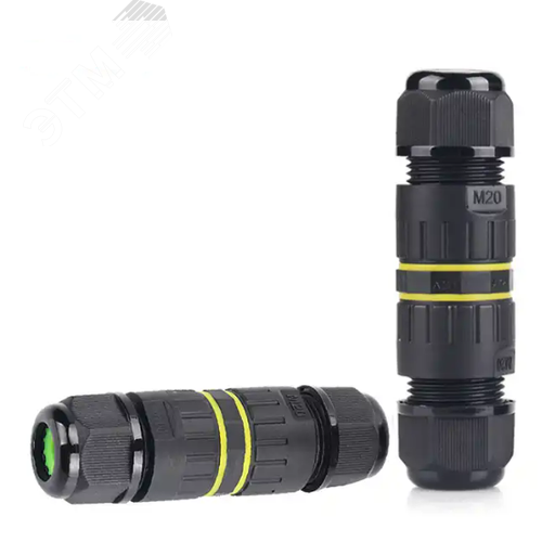 Изображение товара Коннектор кабельный 3 конт. электромонт. IP68, для соед. 2-х кабелей (сеч. пров. 0.5 - 2.5 кв.мм/ под винтовые зажимы), кабель-вводы под диам. 9.0 - 12.0 мм (с силикон. уплотн.), до 400В/24А макс. (черн. изол. PA66), от - 40 до + 105 гр.C (шт)