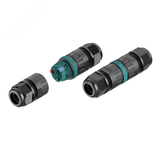 Изображение товара Коннектор кабельный 2 конт. электромонт. IP68, для соед. 2-х кабелей (сеч. пров. 0.5 - 2.5 кв.мм/ под пружинные зажимы), кабель-вводы под диам. 5.0 - 9.0 мм (с силикон. уплотн.), до 400В/24А макс. (черн. изол. PA66), от - 40 до + 105 гр.C (шт)