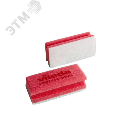 Изображение товара Губка красная 15х7 см, мягкая, белый абразив для полировки и очистки деликатных поверхностей (10 шт) (упак)