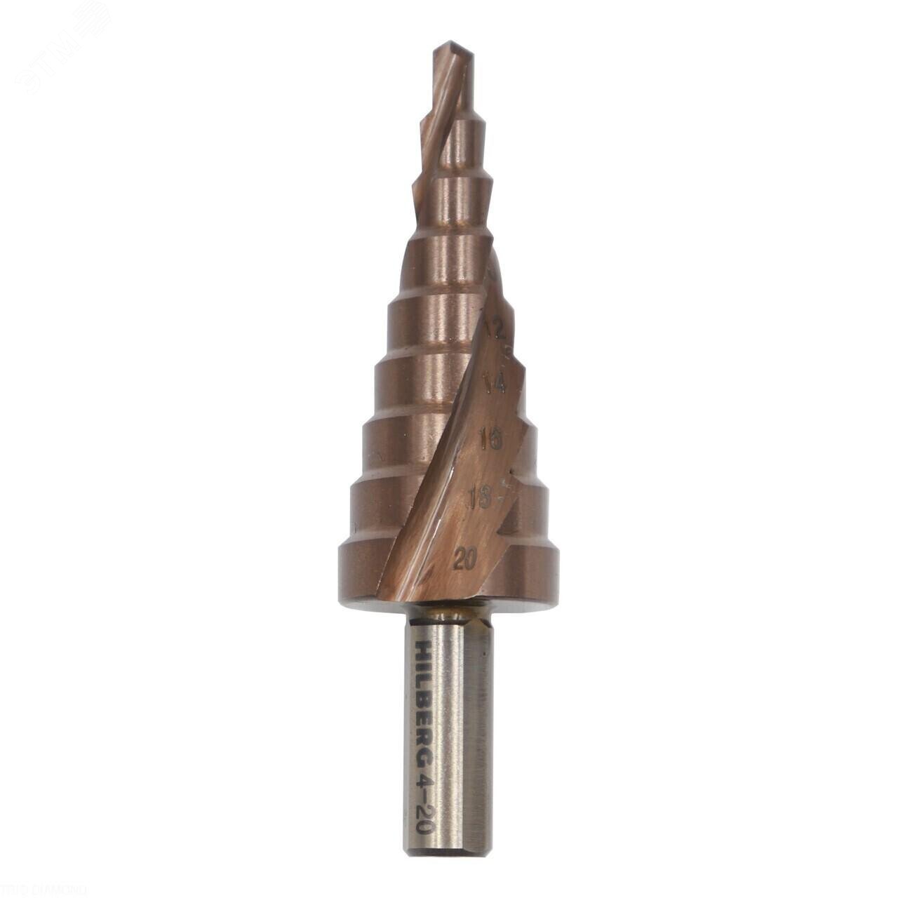 Изображение товара Сверло ступенчатое по металлу 4-20мм Hilberg HSS-COBALT 9 ступеней