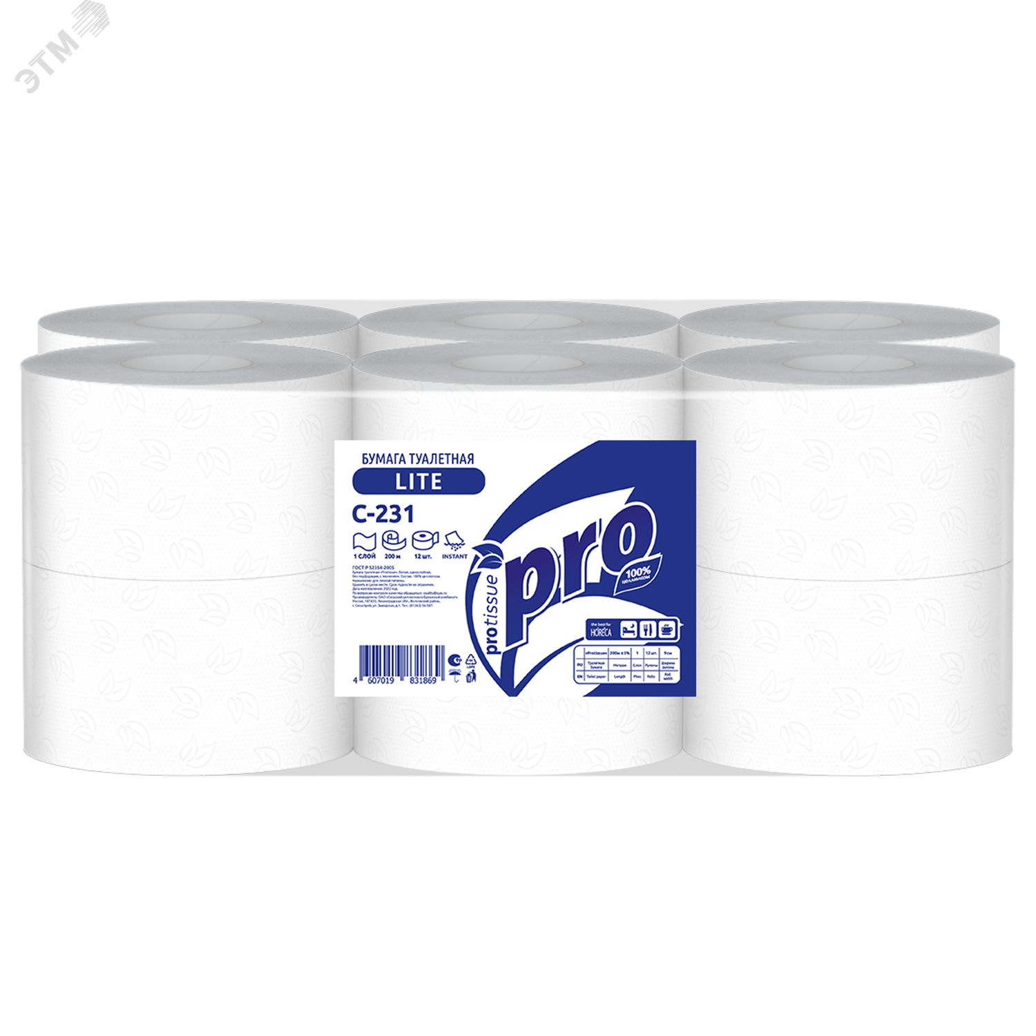 Изображение товара Туалетная бумага однослойная водорастворимая PROtissue Instant, 12 рулонов по 200 метров (упак)