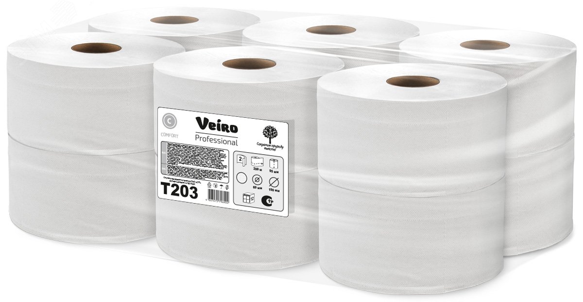 Изображение товара Veiro Professional Comfort двуслойная туалетная бумага 12 рулонов по 200 м Изображение товара Veiro Professional Comfort двуслойная туалетная бумага 12 рулонов по 200 м