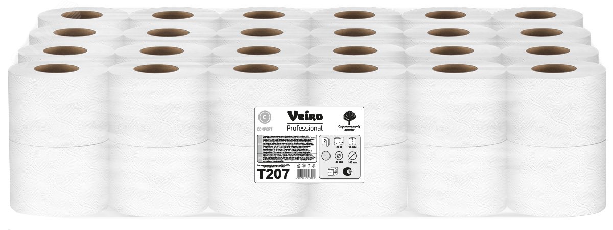 Изображение товара Туалетная бумага двуслойная в маленьких рулонах Veiro Professional Comfort, 48 рулонов по 200 (упак)