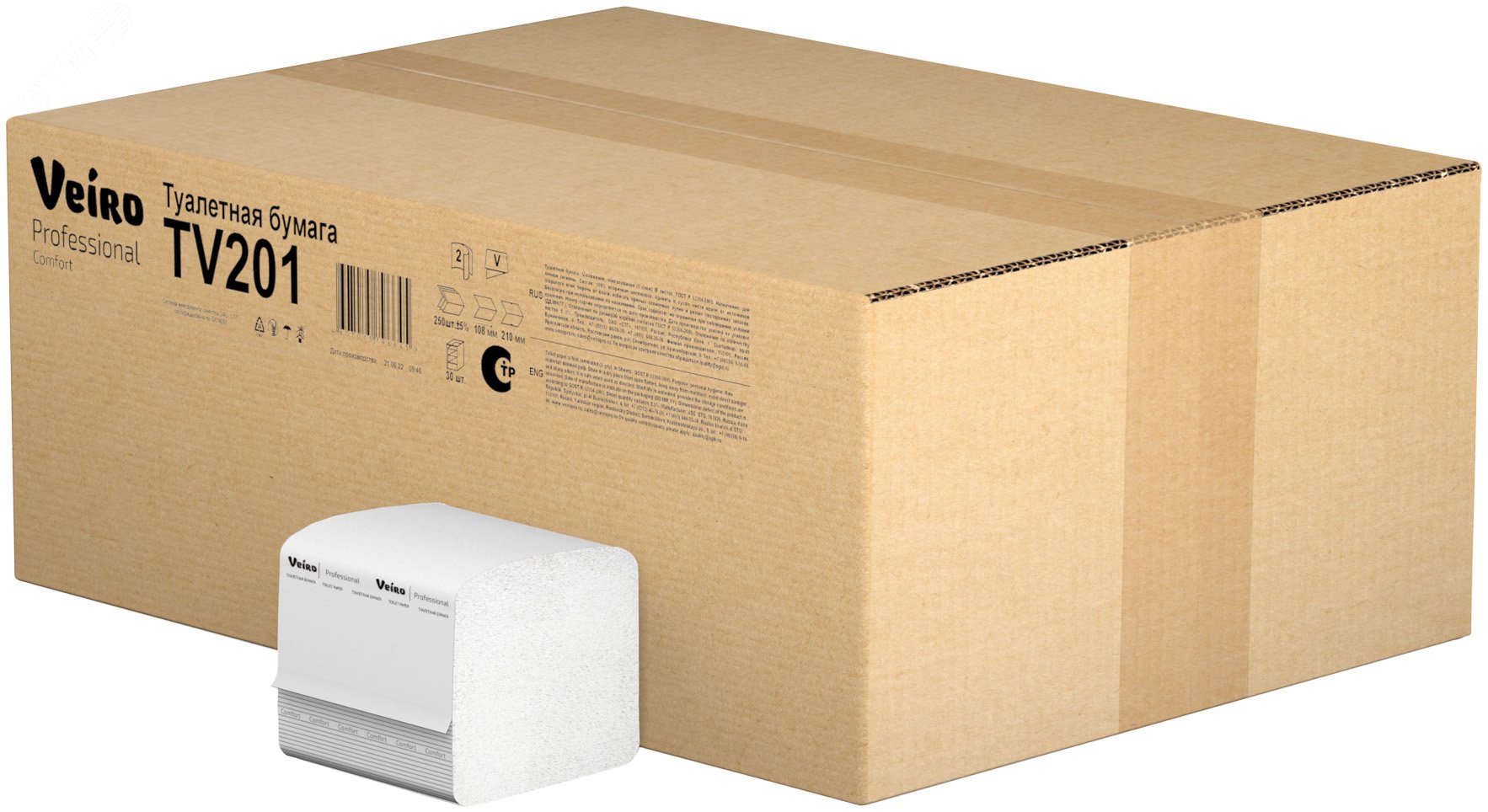 Изображение товара Туалетная бумага листовая Veiro Professional Comfort, 30 пачек по 250 листов (упак)