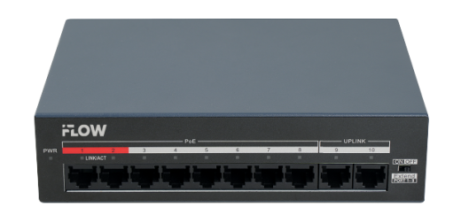 Коммутатор неуправляемый 8x100Мбит/с (RJ45 с PoE) , 2x100Мбит/с (RJ45) 60Вт