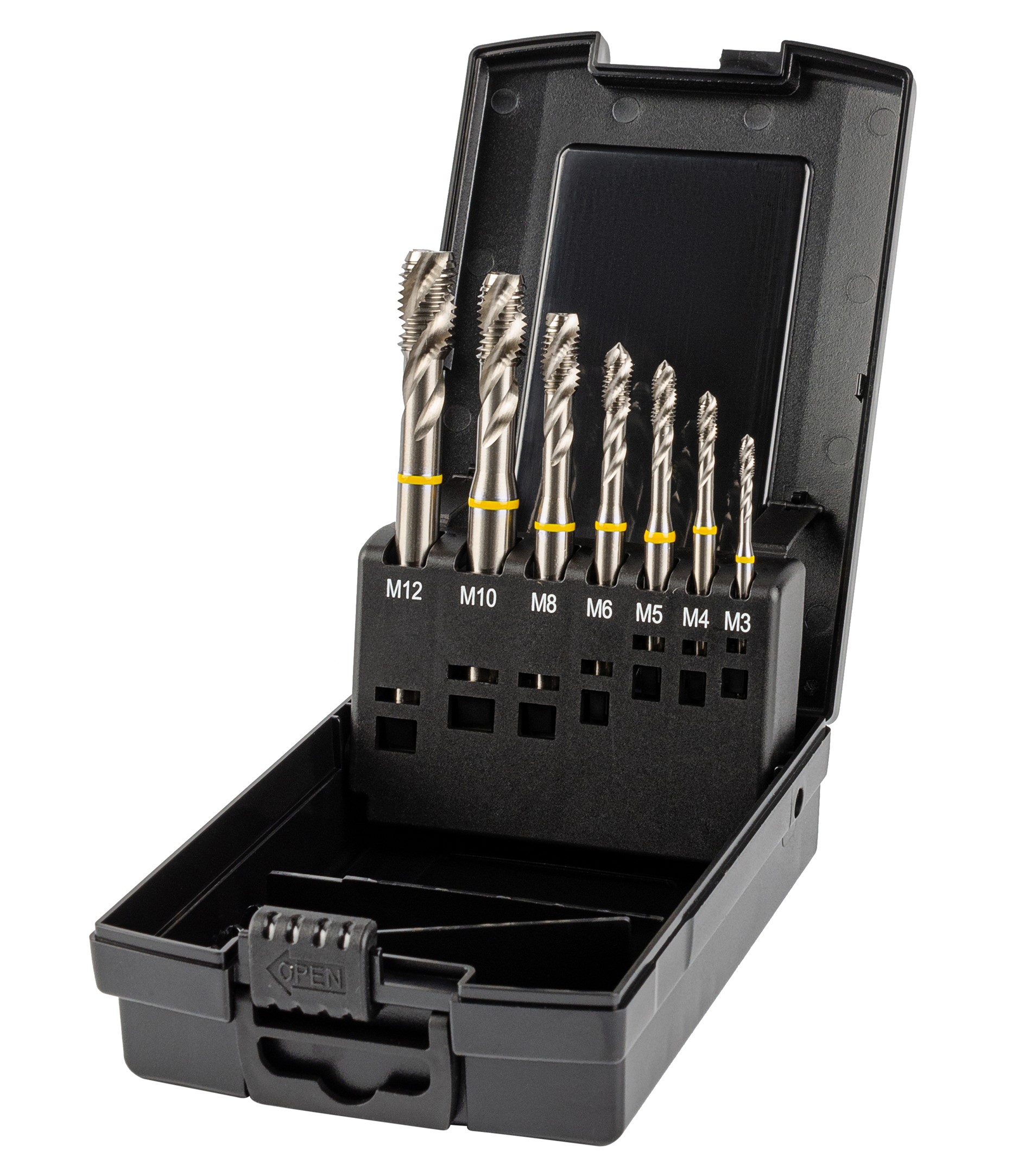 Набор метчиков машинных YELLOW RING HSS-E, DIN 371,376, 35 градусов RSP, 7 предметов, M3-12