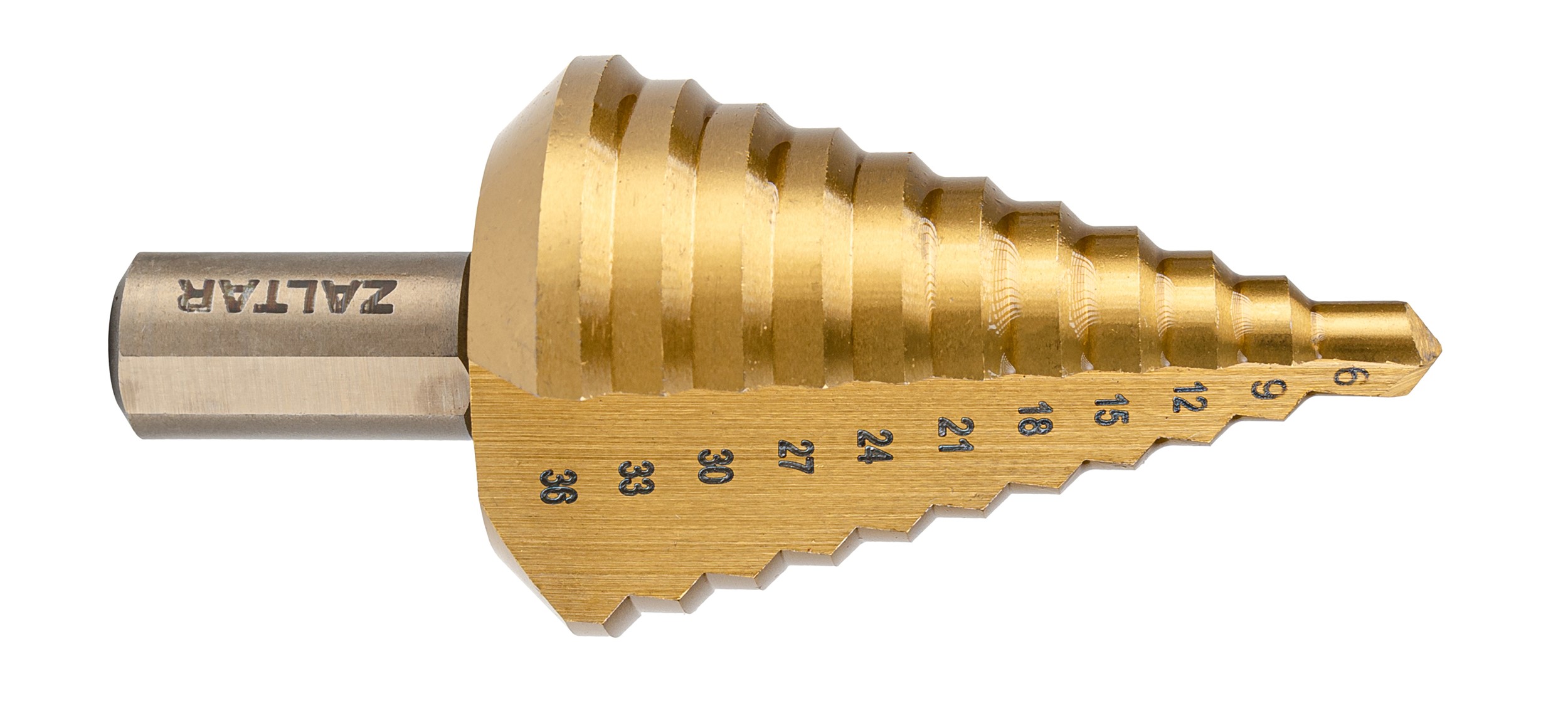 Сверло ступенчатое, HSS TiN, 9-36 мм, прямая канавка, трехплоскостной хвостовик