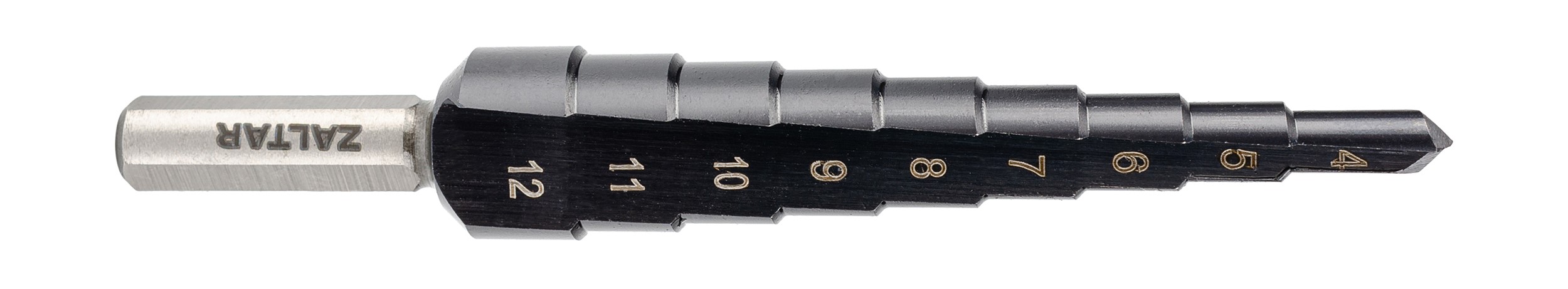 Сверло ступенчатое, HSS TiAlN, Gr.1, 4-12 мм, прямая канавка, трехплоскостной хвостовик