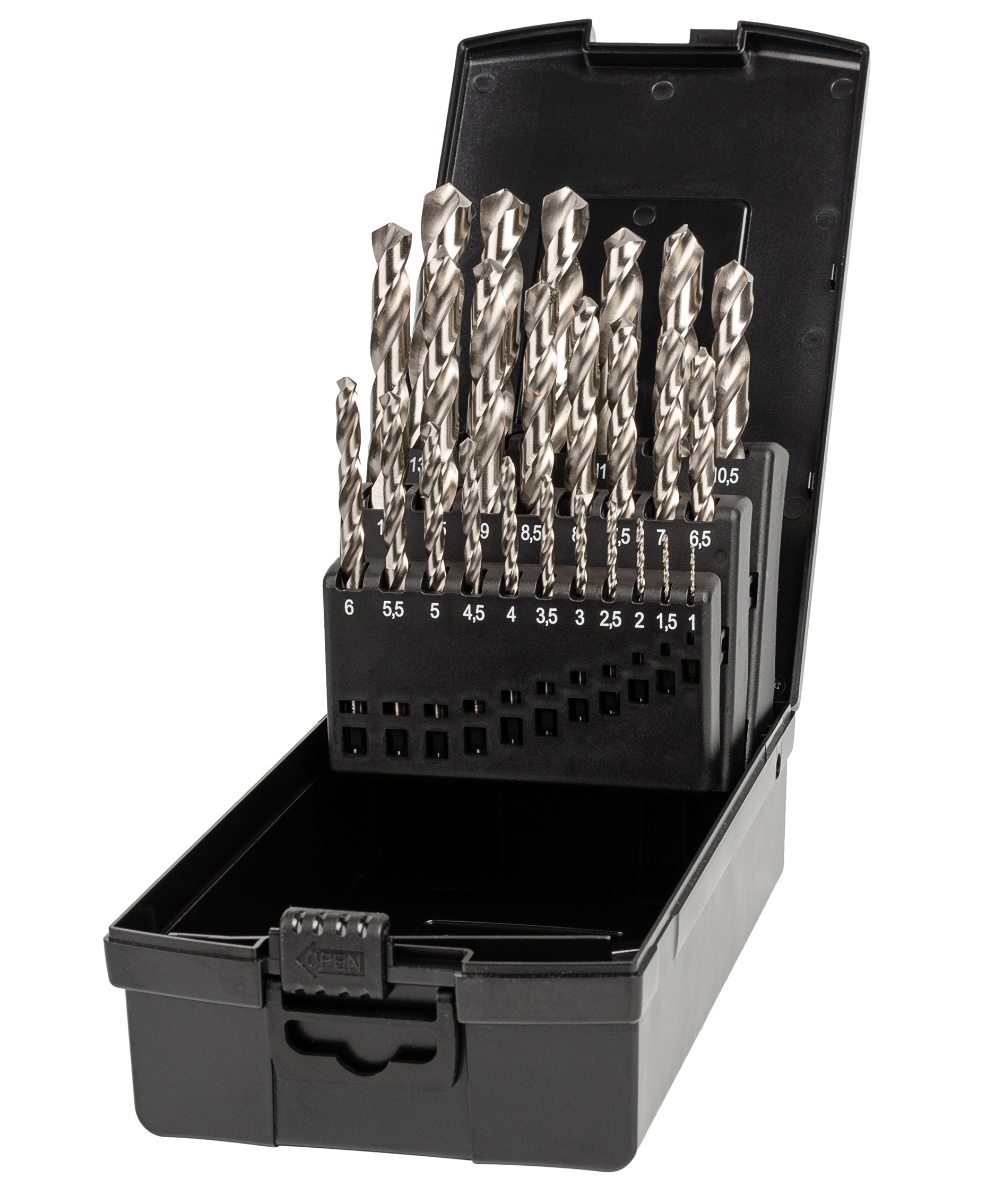 Набор сверл по металлу, индустриальных, 25 предметов, 1,0-13,0 мм x 0,5, DIN 338, HSS-G, Тип N, 5xD