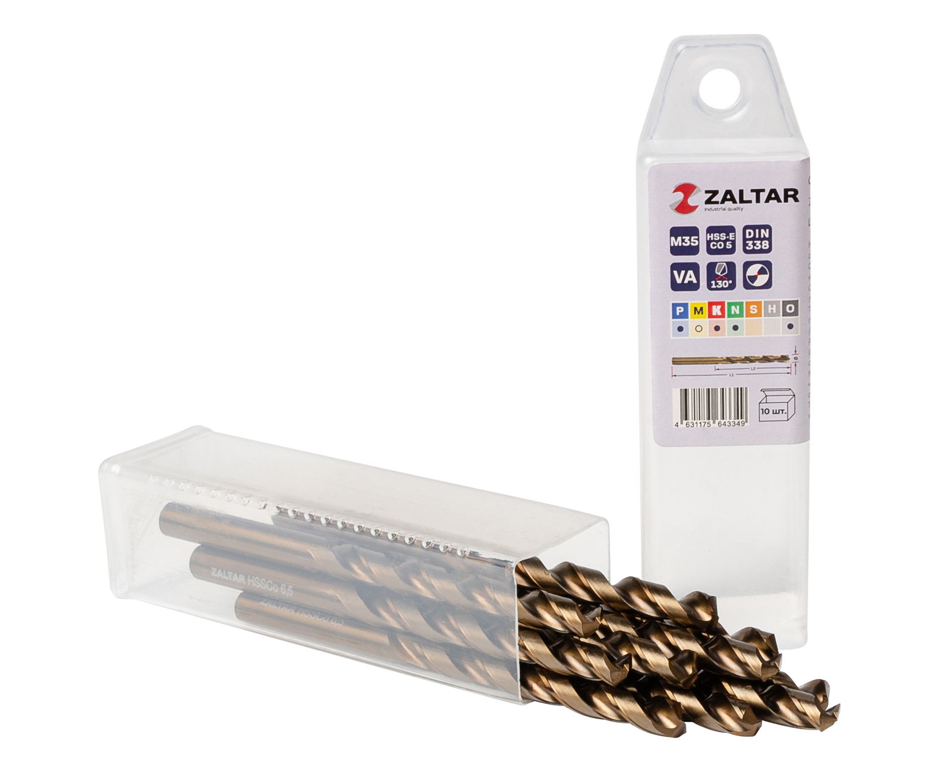 Сверло по металлу, индустриальное, DIN 338, HSS-E Co5, Тип VA, 5xD, 6,50 мм, (1 комплект-10 шт)