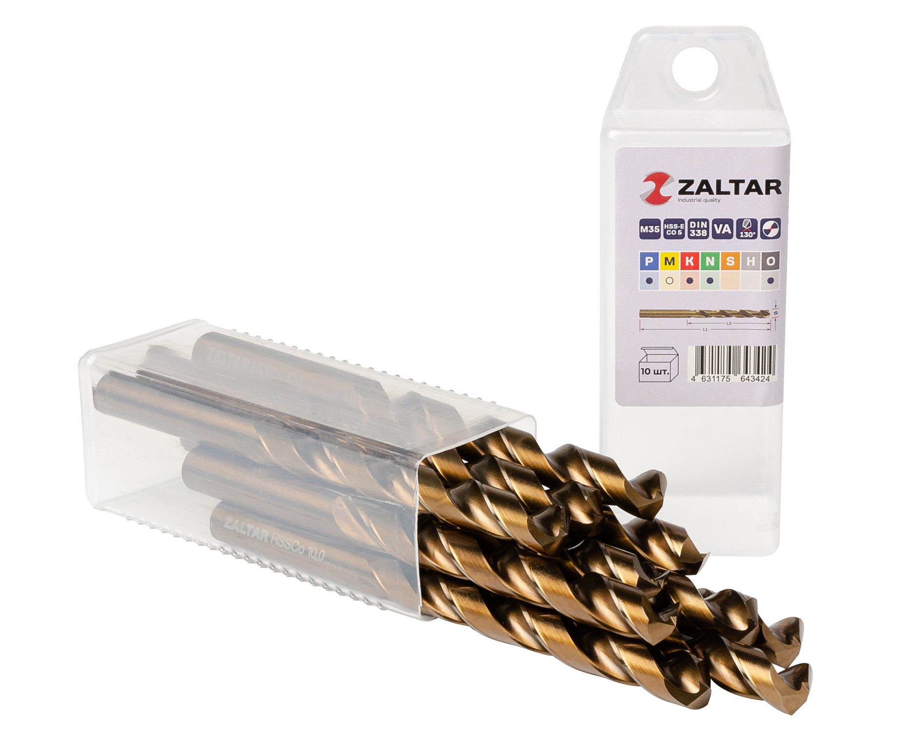 Сверло по металлу, индустриальное, DIN 338, HSS-E Co5, Тип VA, 5xD, 10,00 мм, (1 комплект-10 шт)