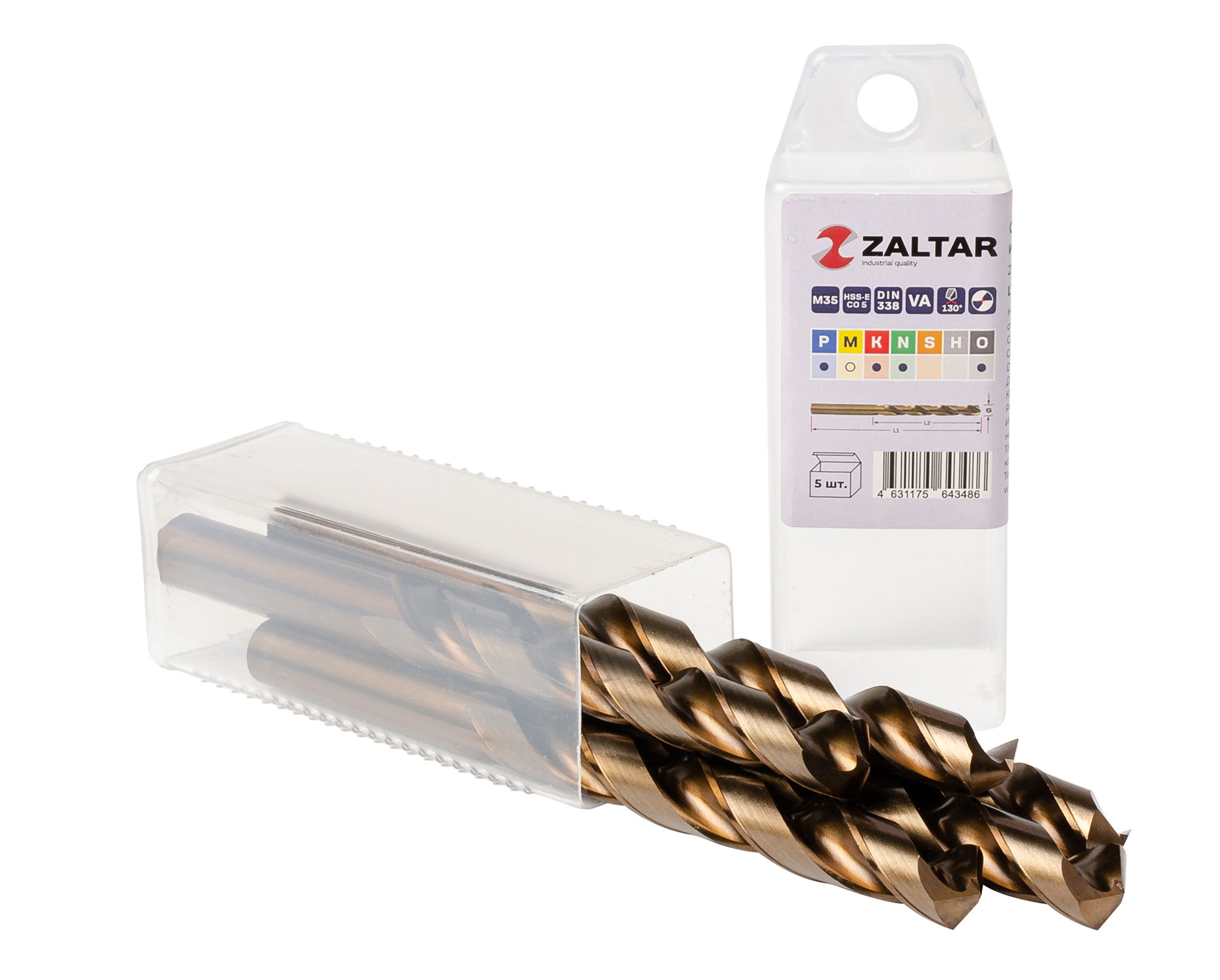 Сверло по металлу, индустриальное, DIN 338, HSS-E Co5, Тип VA, 5xD, 12,50 мм, (1 комплект-5 шт)