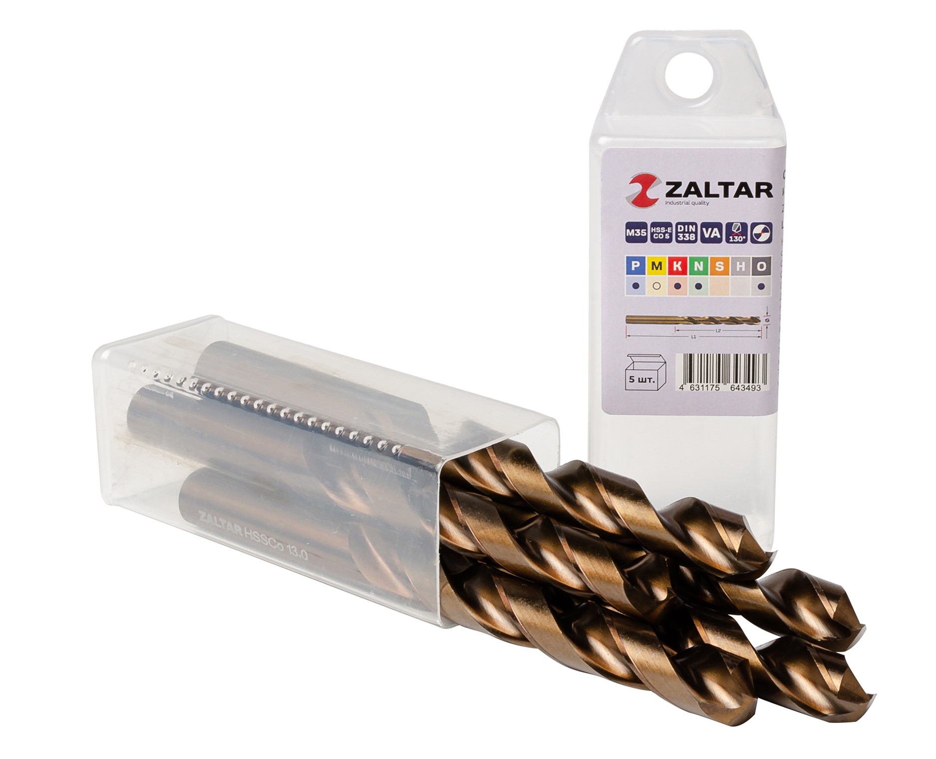Сверло по металлу, индустриальное, DIN 338, HSS-E Co5, Тип VA, 5xD, 13,00 мм, (1 комплект-5 шт)