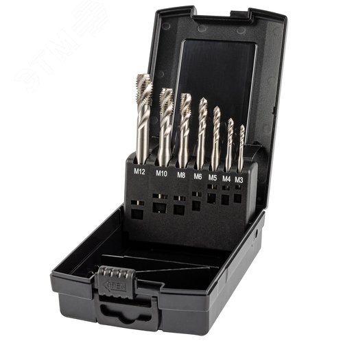 Изображение товара Набор метчиков машинных 35 градусов RSP HSS, DIN 371,376, 7 предметов, M3-M12 (шт)