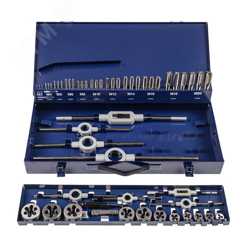 Изображение товара Набор резьбонарезного инструмента STM 35 HSS, 54 предмета, M3-M4-M5-M6-M8-M10-M12-M14-M16-M18-M20 (шт)