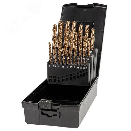 Изображение товара Набор сверл по металлу, индустриальных, 25 предметов, 1,0-13,0 мм x 0,5, DIN 338, HSS-E Co5, Тип VA, 5xD (шт)