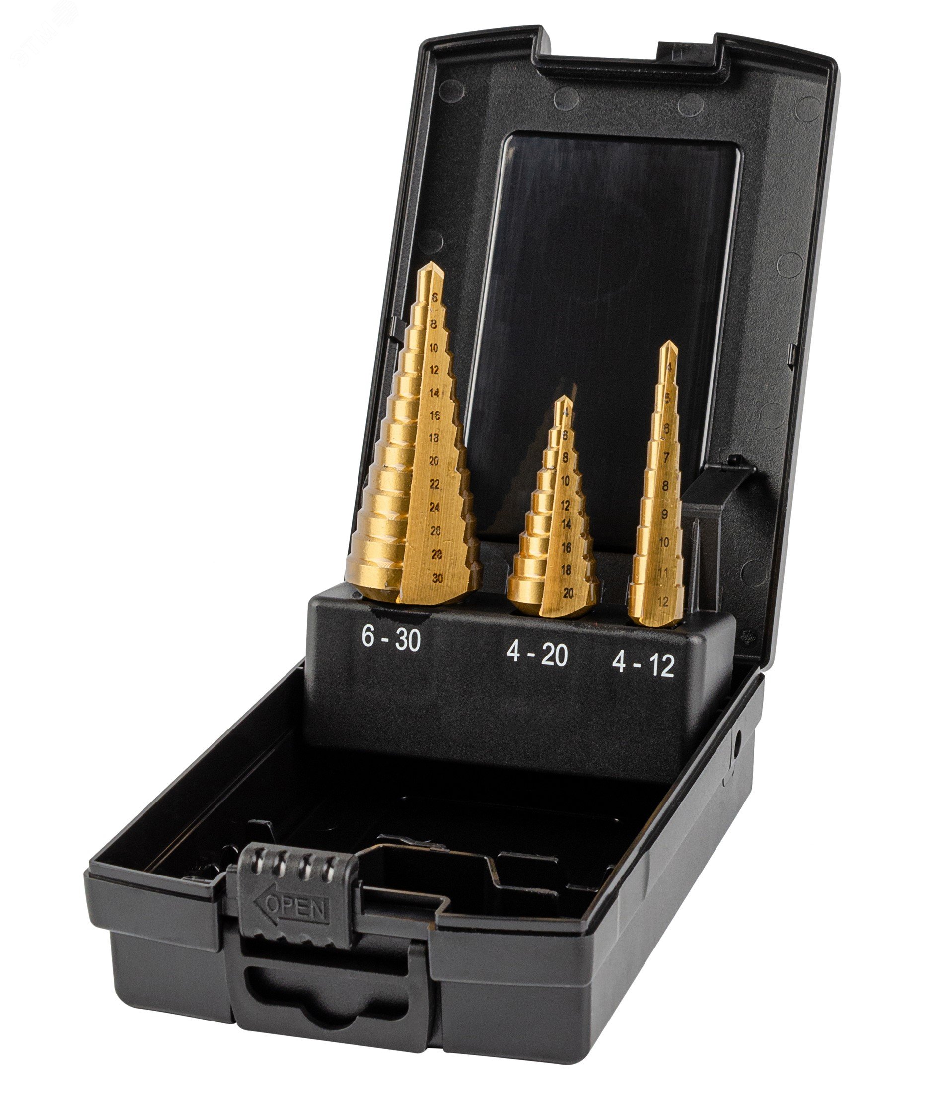 Изображение товара Набор сверл ступенчатых 3 шт HSS TiN для металла пластика китай