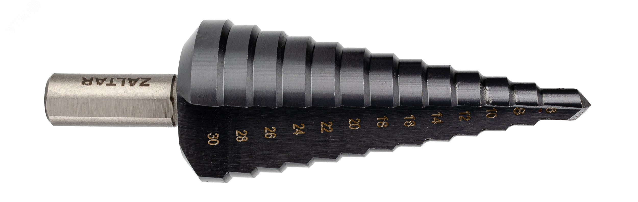 Изображение товара Сверло ступенчатое HSS TiAlN 6-30 мм, трехплоскостной хвостовик, для металла и пластика