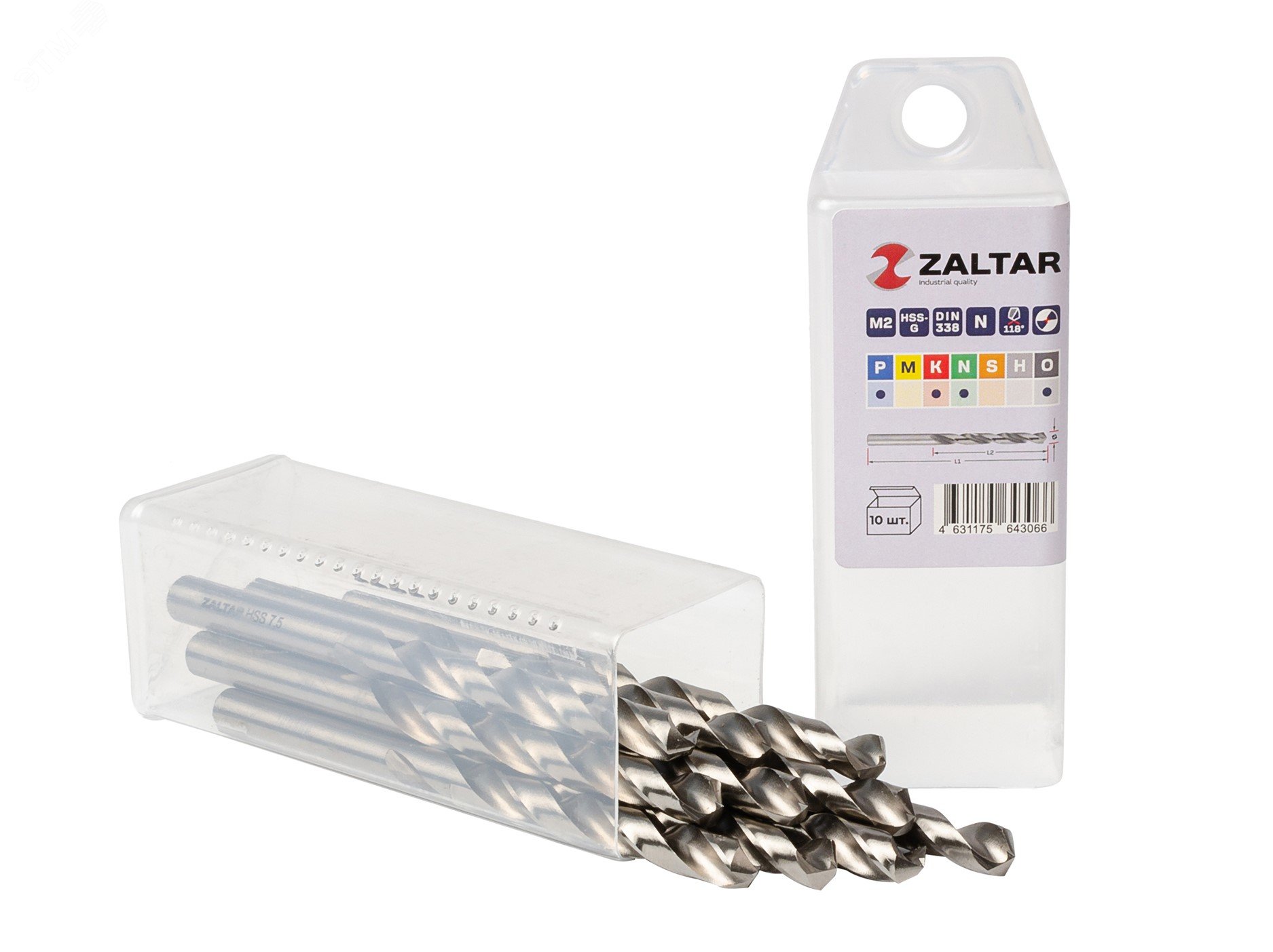 Изображение товара Комплект индустриальных сверл по металлу HSS-G DIN 338 7,50 мм 10 шт ZALTAR